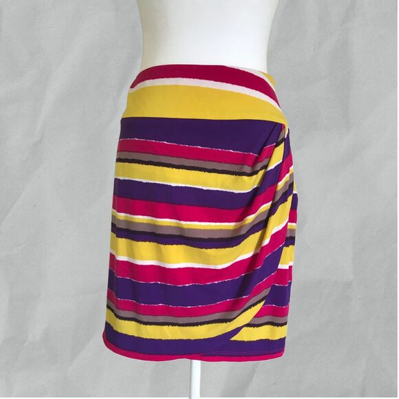 Kelly & Diane Women's Colorful Multi Striped Wrap Stretch Skirt Size 12 - Picture 5 of 7